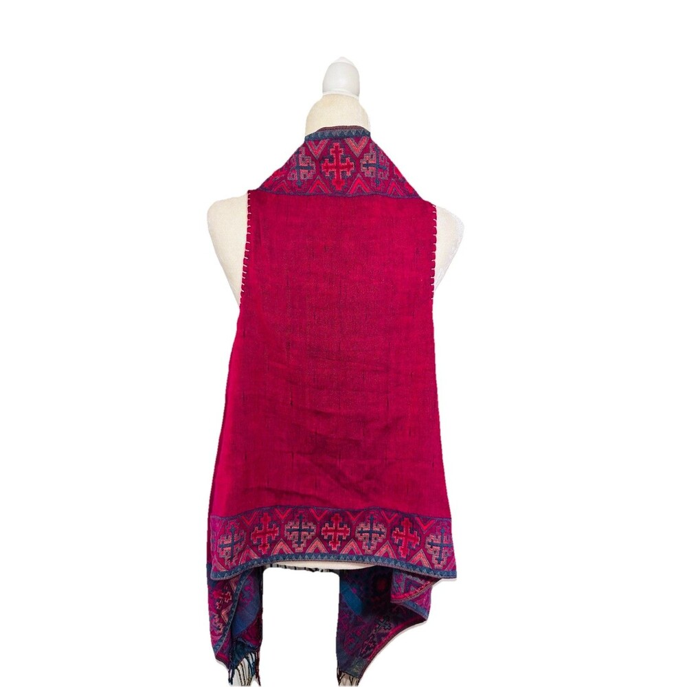 Women's Magenta Pink South western Fringe Shawl Geometric Wrap Boho Long Fringe - Picture 7 of 9